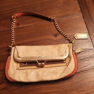 Coach Cream and Brown Wristlet with Gold Accents
